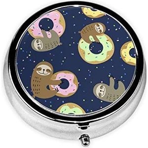 Luiaard Donuts Gedrukt Pil Organizer Pil Doos Pil Case Draagbaar voor Portemonnee Pocket Ronde Metalen Pil Houder Organizer voor Dagelijkse Geneeskunde