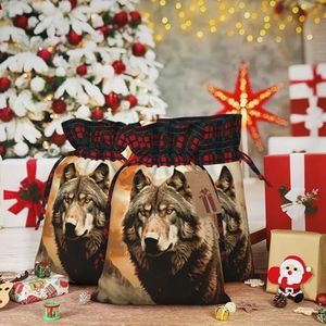 VducK Grote kerstcadeauzakjes voor geschenken wolf in de zon kerstcadeauzakjes kerstcadeauverpakking, herbruikbare kersttassen voor geschenken