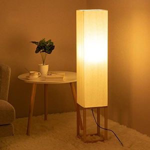 Vloerlamp, Japanse stijl vloerlamp, moderne eenvoudige massief houten woonkamer vloerlamp, stof Europese stijl warme slaapkamer bedlampje, voor woonkamer kantoor,Whitelight