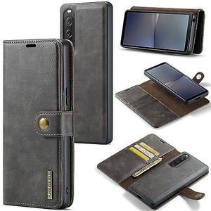 Flip Case Cover Compatibel met Sony Xperia 10 V Case, DG.MING 2 in 1 Clucth Retro Real Cowhide Leather Folio Flip Wallet Magnetische Afneembare Slim Phone Cover Case Compatibel met Sony Xperia 10 V, m