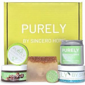 PURELY by Sincero Home - Natuurlijke badcadeauset met sojakaars, jasmijnzout, koffiescrub, honing-haverzeep, douchestoomer, lippenbalsem - handgemaakte spaset voor ontspanning