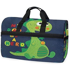 Leuke groene dinosaurus sport zwemmen gymtas met schoenen compartiment weekender duffel reistassen handtas voor vrouwen meisjes mannen