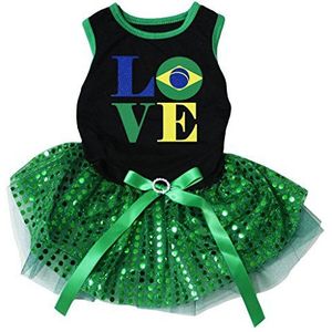 Petitebelle liefde Brazilië zwart shirt groene pailletten Tutu puppy hond jurk, X-Large, Zwart