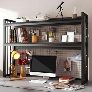 Bureau-organizer, bureau-organizer, boekenkast, verstelbare bureau-boekenkast, multifunctionele boekenplank van metaal voor het werkblad, houten bureaurek (C, 75 x 24 x 89 cm)
