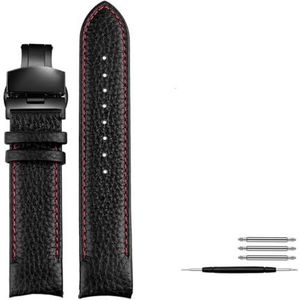 Gebogen Einde Litchi Grain Horlogeband for Casio for EDIFICE for EQB-800BL for EQB500 for EQB501 for EQB900 Lederen Horlogeband 22mm (Color : Black red Black B-01, Size : EQB 501)