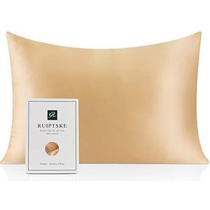 Kussensloop van natuurlijke zijde, hypoallergeen, 22 momme, 100% zijde, 600 draden, met verborgen ritssluiting (champagne, 50 x 75 cm)