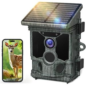 VOOPEAK Wildcamera op zonne-energie, wifi, 4K, 30 fps, 46 MP, wildcamera met mobiele telefoon-overdracht, app, wildcamera met bewegingsmelder, nachtzicht, 120 graden detectiehoek, IP66 waterdicht,