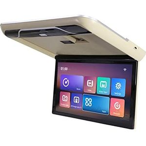Autodak Mount Monitor HD 1080P 19 Inch Plafond Mount Flip Down Overhead Screen MP5 Multimedia Speler WIFI/Bluetooth Achterbankmonitor(19 inch Beige)