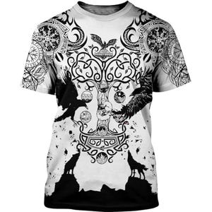 Viking Tree of Life 3D Print T-shirt - Heren Dames Noorse Mythologie Mesh Crewneck Korte Mouw Pullover Tee - Outdoor Mode Harajuku Oversize Workout Shirt Tops