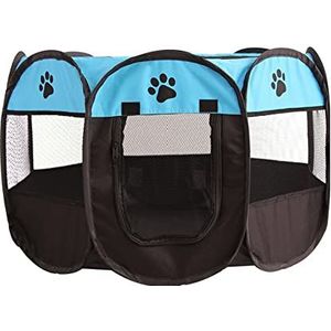 TOYOCC Draagbare dierenbox, puppy hond kat box met 8-panel kennel, binnen/buiten huisdier tent hek voor huisdier kennel kooi, konijn cavia box en hamsterkooi (L 114 x 114 x 58 cm, blauw)