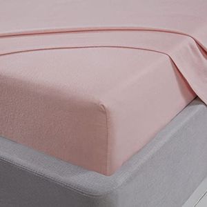Sleepdown Hoeslaken 100% Geborsteld Katoen Flanel Luxe Beddengoed Zacht Gezellig 25cm 10"" Dubbel - Blush Roze