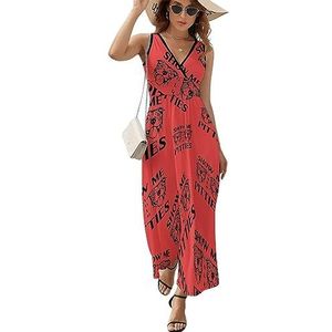 Show Me Your Pitties Casual maxi-jurk voor vrouwen V-hals zomerjurk mouwloze strandjurk M