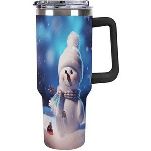 FHESDCW Merry Christmas Sneeuwpop Grote Capaciteit Auto Cup 40oz RVS Tumbler met Handvat Geïsoleerde Water Fles met Rietje En Deksel Gedrukt Mokken Past in Auto Bekerhouder