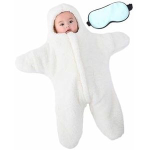 Baby Zeesterren Onesie, Baby Warme Slaapzak Baby Jongen Meisje Winter Jumpsuit Outfit Dikke Fleecedeken (Color : White, Size : 0-3 Months)