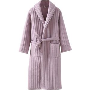 UUNBS Dames 100% katoenen gaas winterjas warme dikke gewatteerde pluizige kamerjas comfortabele lichtgewicht spa badjassen,Light purple,L