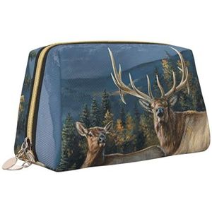 Mountain Elk Animal Print Make-uptas Draagbare Veelzijdige Toilettas Grote Capaciteit Cosmetische Tas voor Vrouwen, Wit, Eén maat, Toilettas