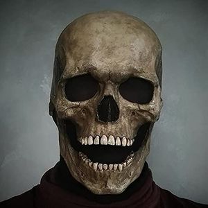 Griezelig Halloween Full Head Skull Mask met bewegende kaak, het nieuwste skelet biochemische masker voor 2021 Halloween Skull Mask-3d Skull Mask realistische eng skelet hoofddeksels (B geel)