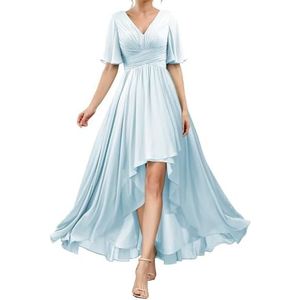 HPPEE Flutter Mouw V-hals Bruidsmeisjesjurken voor Vrouwen Geplooide A-lijn Chiffon Formele Avondjurk, Lichtblauw, 32