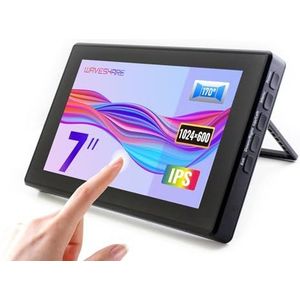 Waveshare 7-inch capacitief IPS-aanraakscherm met een resolutie van 1024 x 600 met behuizing van gehard glas, ondersteuning voor Raspberry Pi, BB Black, Banana Pi, Windows 10/8.1/8/7, Raspberry Pi 4