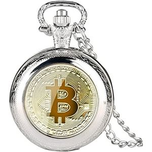 Yojack Gepersonaliseerd zakhorloge Quartz zakhorloge Fysiek metaal Antiek Antiek Bitcoin Collectibles Gegraveerd horloge (Kleur: Fashion Silver)