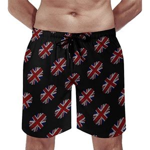 Britain Flag Finger Heren Zwembroek Casual Beach Shorts met Compressie Liner Sneldrogende Badmode met Zakken XS
