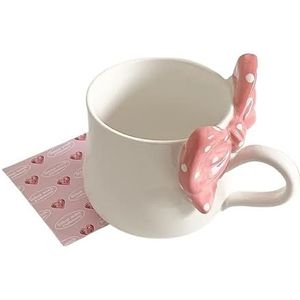 Koffiegeschenken boog knoop Kawaii keramische mok niche handgeschilderde vriendin prinses stijl cadeau met lepel cadeau voor meisje water beker mok (maat: 450 ml, kleur: roze)