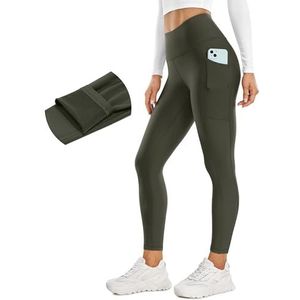 CRZ YOGA Thermische Fleece Gevoerde Leggings Vrouwen 25''-Hoge Taille Winter Workout Wandelbroek met Zakken Warme Running Tights Olijfgroen XL