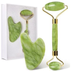 GUGUG Gua Sha en Jade Roller Set, Gua Sha Stone, Face Roller Massage Tool voor Huidverzorging Routine, Guasha Tool voor gezicht, hals en lichaamsspieren