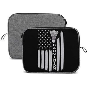 Badminton met Amerikaanse Vlag Laptop Sleeve Case Beschermende Notebook Draagtas Reizen Aktetas 14 inch