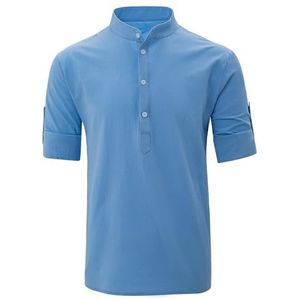 yk8fass Casual Shirt met opstaande kraag xl-6663, Blauw, M