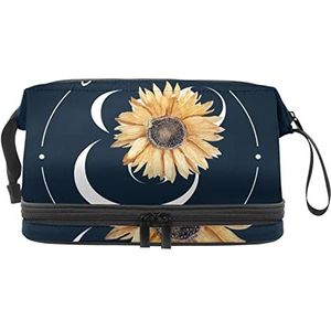 Grote capaciteit reizen cosmetische tas,Zonnebloem-bloei,Make-up tas,Waterdichte make-up tas organisator, Meerkleurig, 27x15x14 cm/10.6x5.9x5.5 in