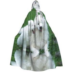 WURTON Witte Hond Print Hooded Mantel Unisex Volwassen Mantel Halloween Kerst Hooded Cape Voor Vrouwen Mannen