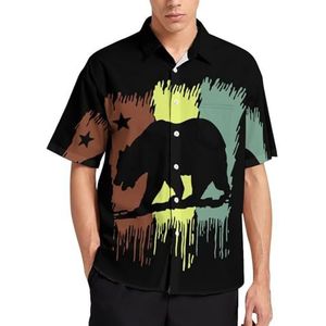 Cali California Republic State Bear Rasta Zomer Heren Shirts Casual Korte Mouw Button Down Blouse Strand Top met Zak 2XL