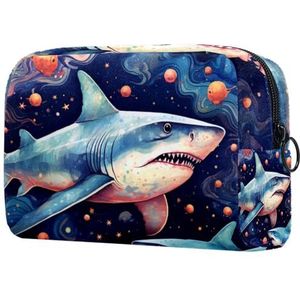 Shark Star Print Reizen Make-uptas, Grote Capaciteit Cosmetische Zakken voor Vrouwen, Waterdichte Draagbare Pouch Toilettas Make up Organizer, Multi 10, 18.5x7.5x13cm/7.3x3x5.1in, Art Deco