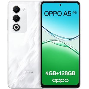 OPPO A5 4G 4GB RAM + 128GB ROM, ontgrendelde smartphone met AI, 6,67"" 90 Hz-scherm, 50MP AF-camera, 6000 mAh-batterij, IP65 water- en stofbestendig, Mist White (inclusief 45W SUPERVOOC-oplader)