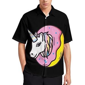 Eenhoorn donuts heren T-shirt met korte mouwen casual button down zomer strand top met zak