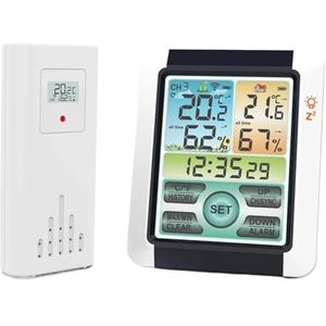 1 Set draadloze temperatuur- en vochtigheidsmeter for binnen en buiten, kleur, groot scherm, weerklok, LCD-aanraakscherm