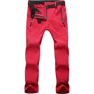 GELing Unisex waterdichte outdoorbroek wandelbroek skibroek winddicht softshell broek trekkingbroek fleece broek camping functionele broek winddicht fleece voering stretch werkbroek, Rood-vrouwen., L