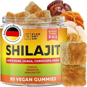 Natural Shilajit gummibeertjes 1200MG - Premium paddenstoelcomplex met leeuwenmanen, reishi, chaga en cordyceps - Shilajit uit de Himalaja voor energie en vitaliteit - 90 stuks