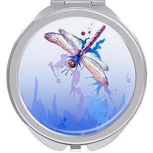 Paarse Aquarel Libelle Compacte Kleine Reizen Make-up Spiegel Draagbare Dubbelzijdige Pocket Spiegels Voor Handtas Purse