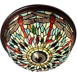 Vintage Retro kroonluchter 16 Inch Tiffany libelle plafondlamp voor woonkamer slaapkamer gang plafondlamp