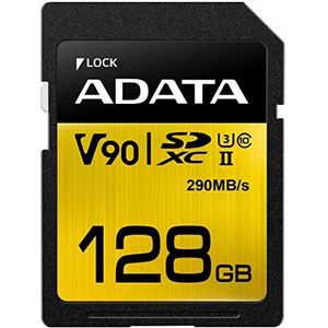 ADATA Premier One SDXC UHS-II U3 Class10 V90 3D NAND Extreme 4K Ultra HD 275MB/s Micro SD Card met adapter 128 GB zwart, goud