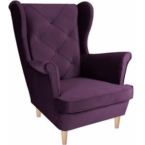 SEELLOO Comfortabele gestoffeerde fauteuil, armleunstoel, knuffelstoel, relaxstoel, woonkamer, oorstoel, modern, slaapkamer, paars, 95 x 81 x 102 cm