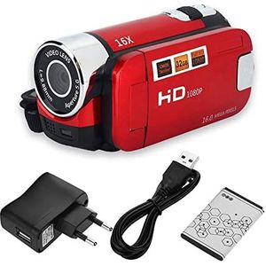 Camcorder Videocamera 1080P Full HD Digitale camcorder DV-camera Nachtzicht 16x zoom Vlogcamera met 270 graden draaibaar scherm, geschikt voor thuisfeest/picknick buitenshuis/kamperen(rood)