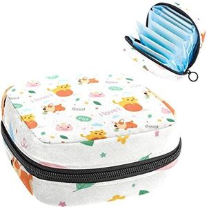 Kleurrijke Dieren Patroon Periode Pouch Draagbaar,Tampon Opbergtas voor Maandverband, Meerkleurig, 4.7x6.6x6.6 in/12x17x17 cm