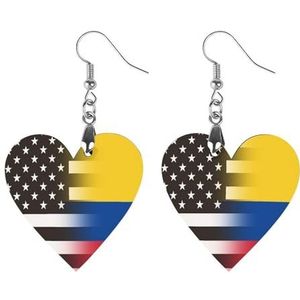 Zwart En Wit USA Colombia Vlag Leuke Hartvormige Hanger Oorbellen Voor Vrouwen Lichtgewicht Houten Oorbellen Mode-sieraden Geschenken