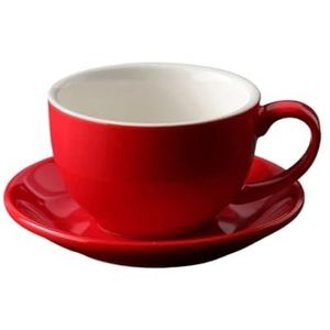 LHSJYG Kop- en schotelset 350 ml kopjes keramische koffiekop en schotel set aardewerk ontbijt melk mok middag theekopje porseleinen watermokken (rood)