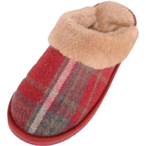 ABSOLUTE FOOTWEAR Dames Slip On Open Rug Traditionele Tartan Geruite Faux Fur Winter Muilezel Slippers, Feestelijk Rood, 39 EU