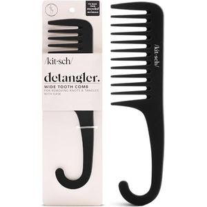 Kitsch Ontwarrende kam met brede tanden - gebogen handvat voor krullend, nat en dik haar, zwarte douchekam voor dames