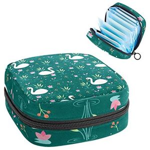 Elegante Zwaan,Periode Pouch Draagbaar,Tampon Opbergtas,Tampon Houder voor Portemonnee Vrouwelijke Product Organizer, Meerkleurig, 4.7x6.6x6.6 in/12x17x17 cm